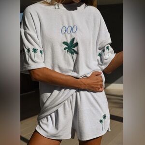 White Palm Tree Embroidered Women's Shorts